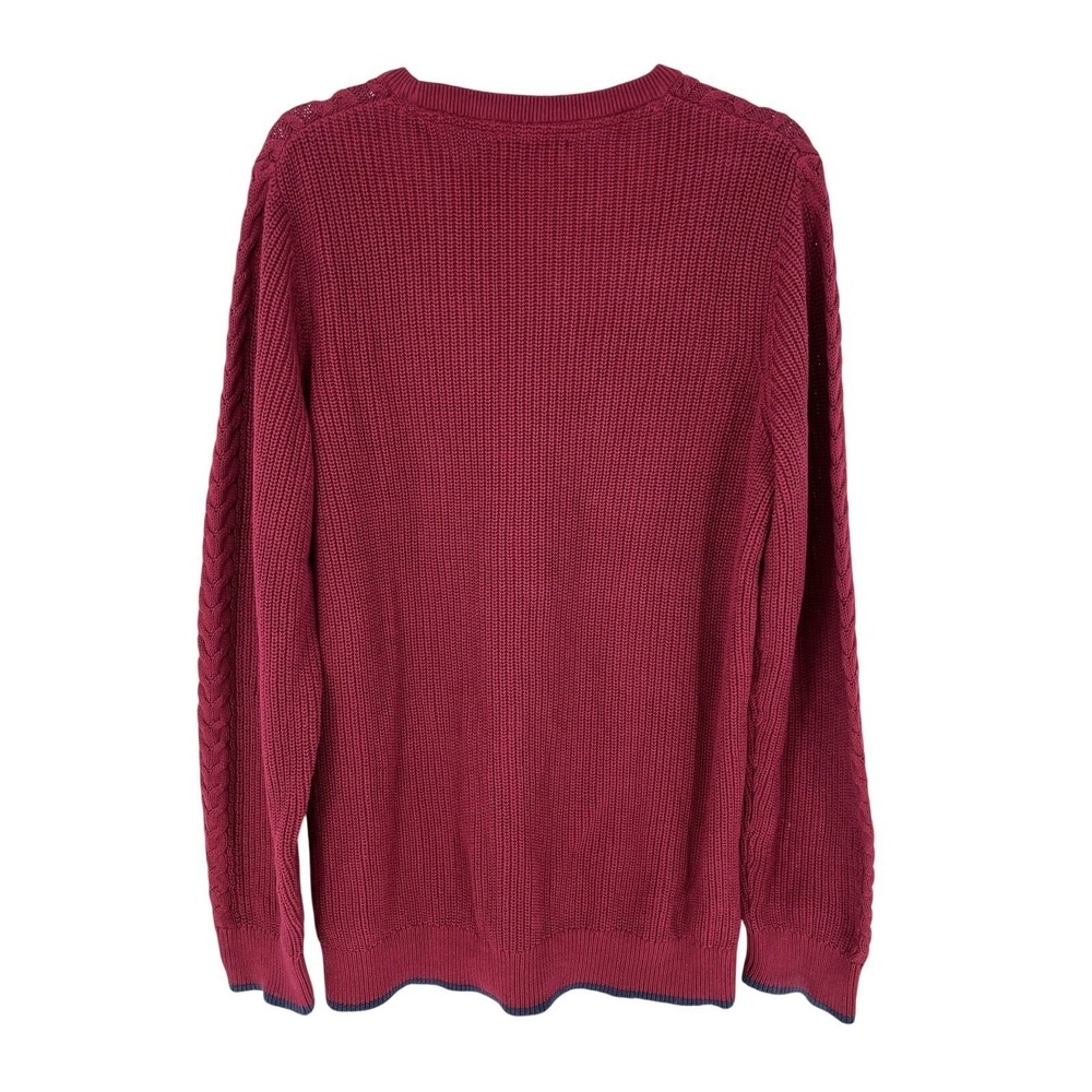 Nautica Mens Burgundy Cable Knit L 100% Cotton Crewneck Sweater Nautical Logo - Picture 6 of 9